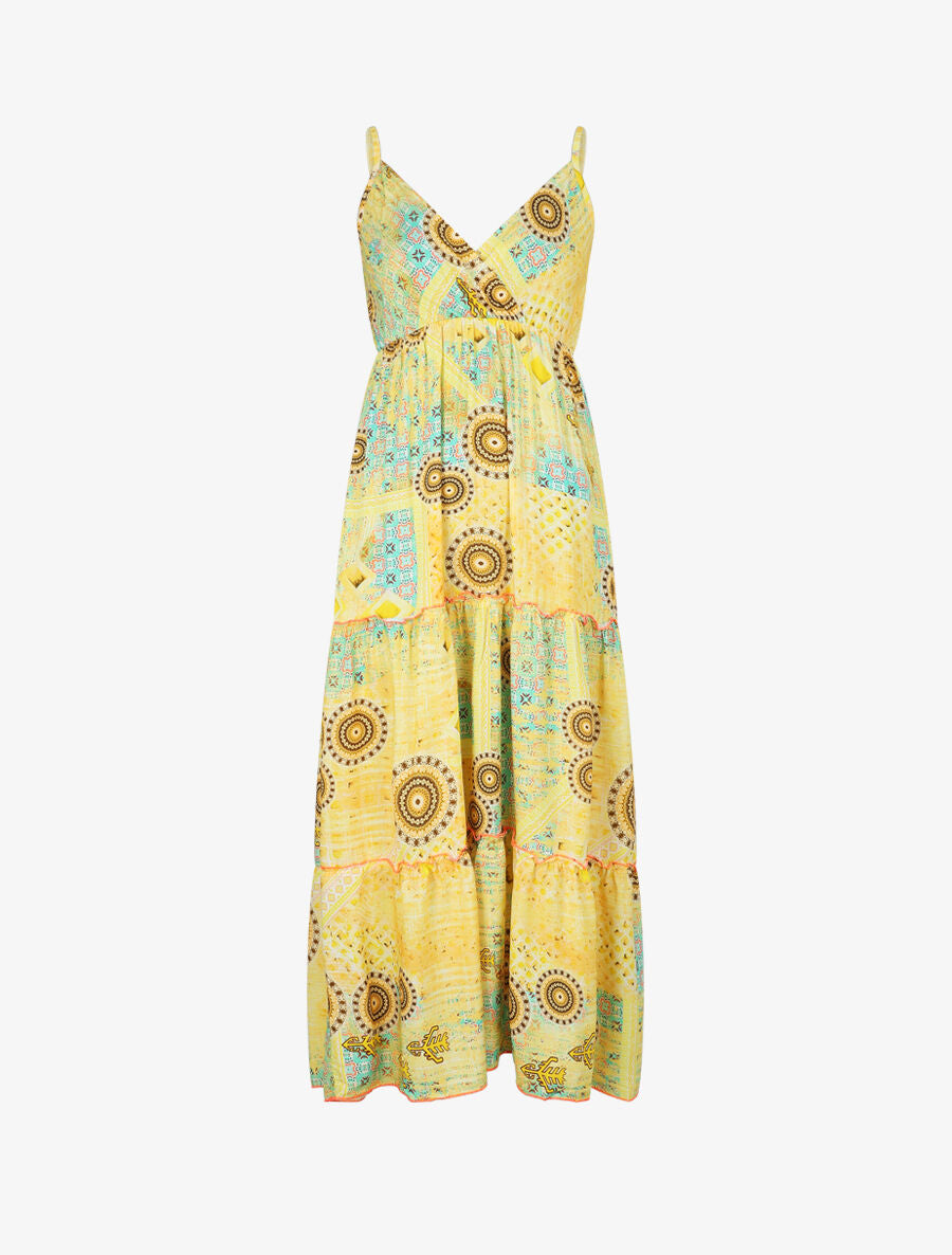 Robe longue empire imprimé mosaique - Jaune - 1