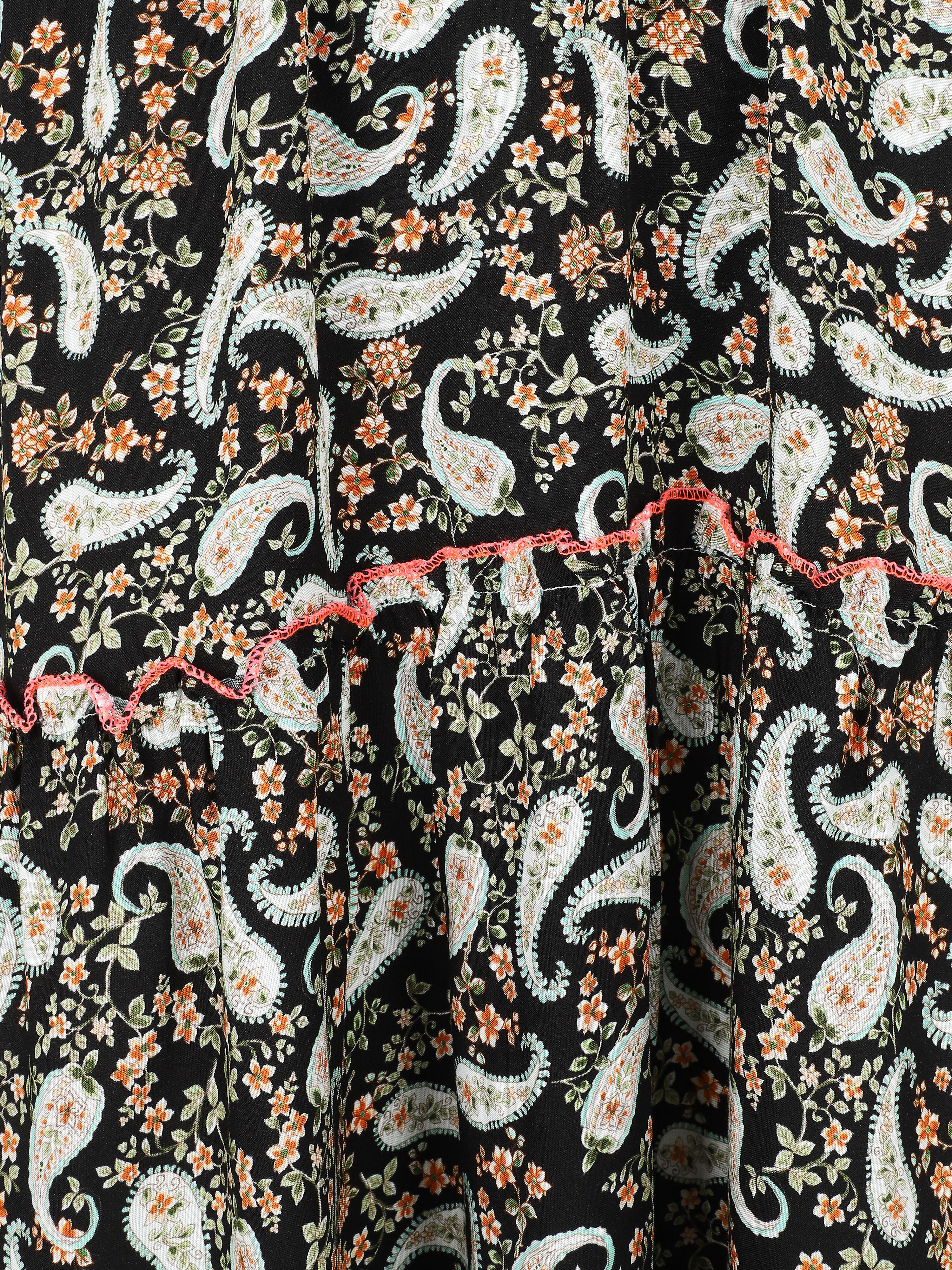 Robe longue empire imprimé foulard - Noir - 3