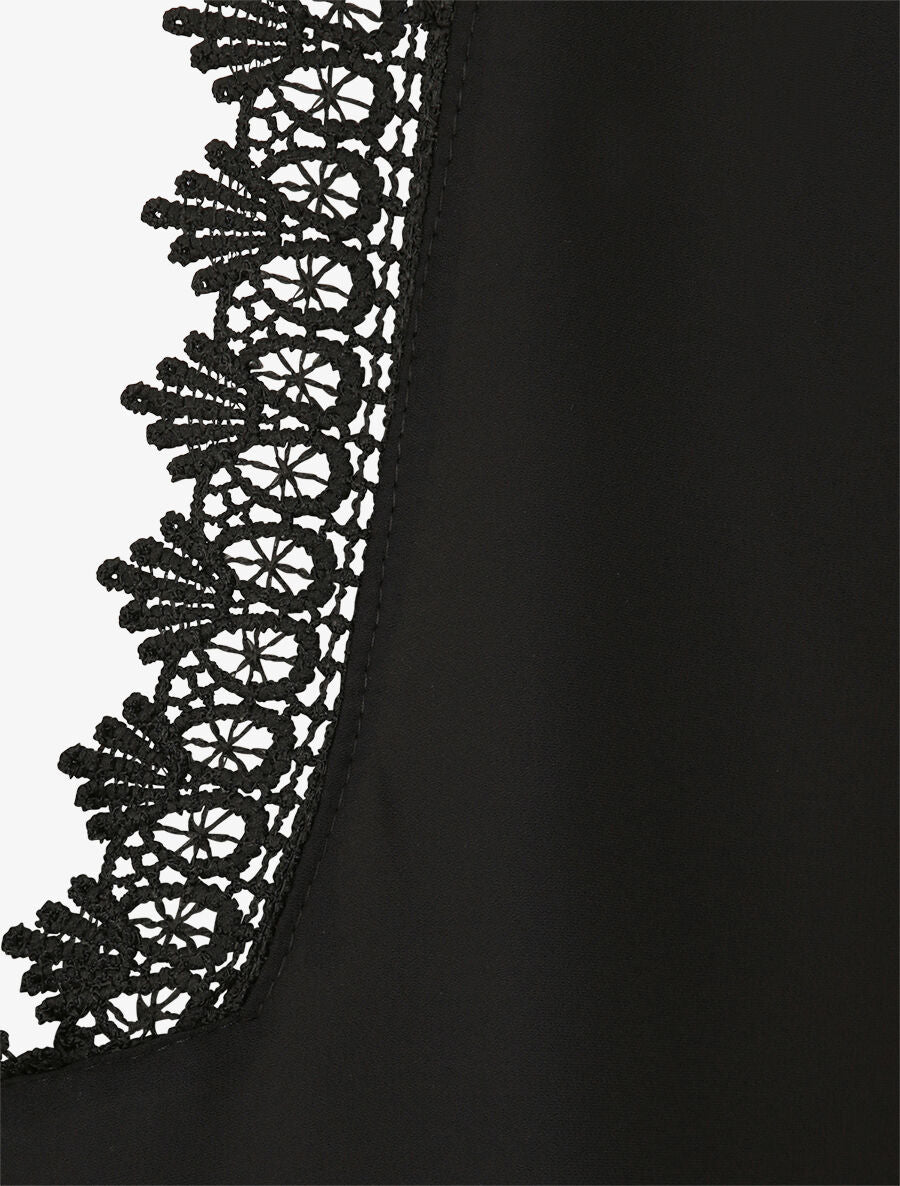 Top droit uni à dos en V et dentelle - Noir - 3