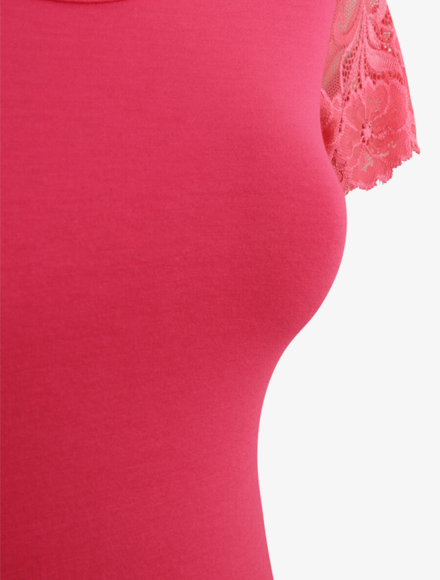 T-shirt ajusté à épaules en dentelle - Fushia - 3