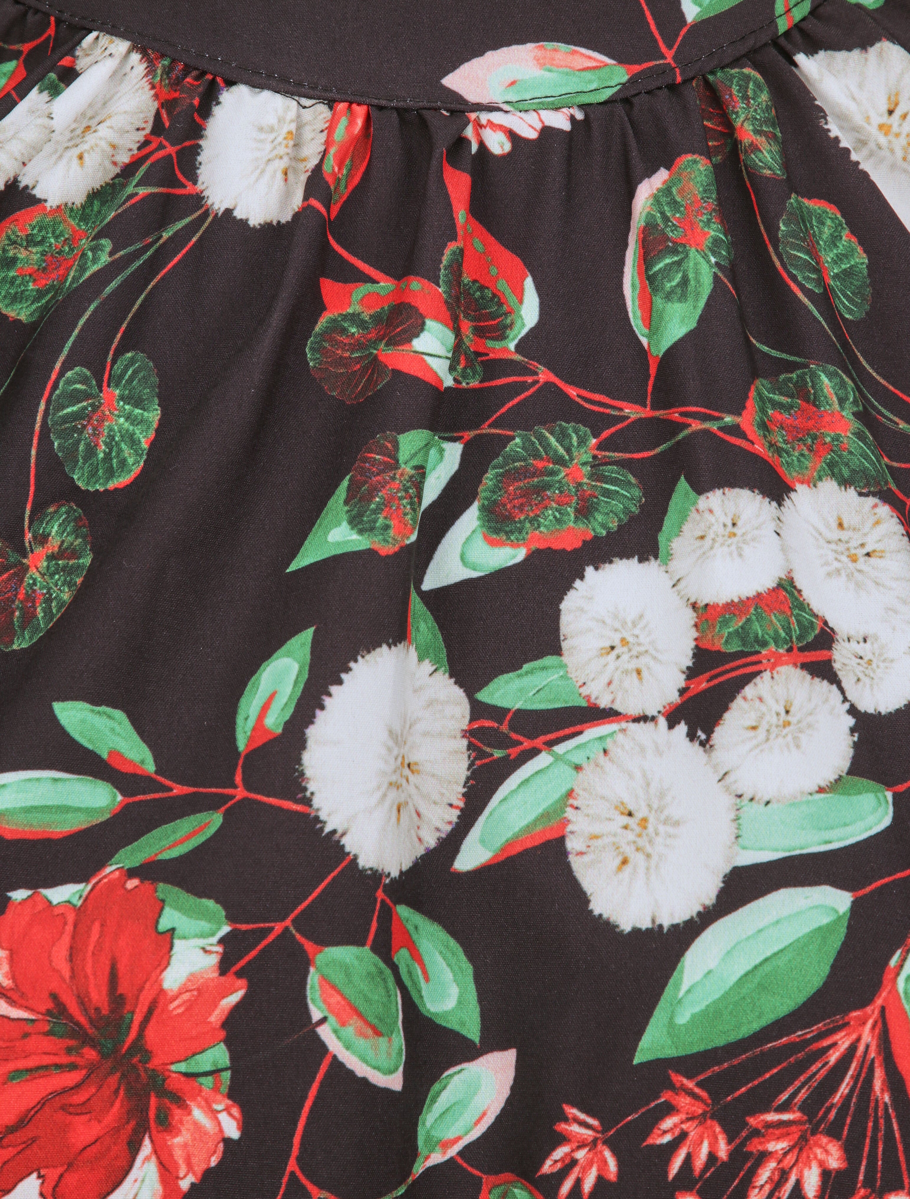Robe bi-matière à imprimé pissenlits et roses - Noir - 4