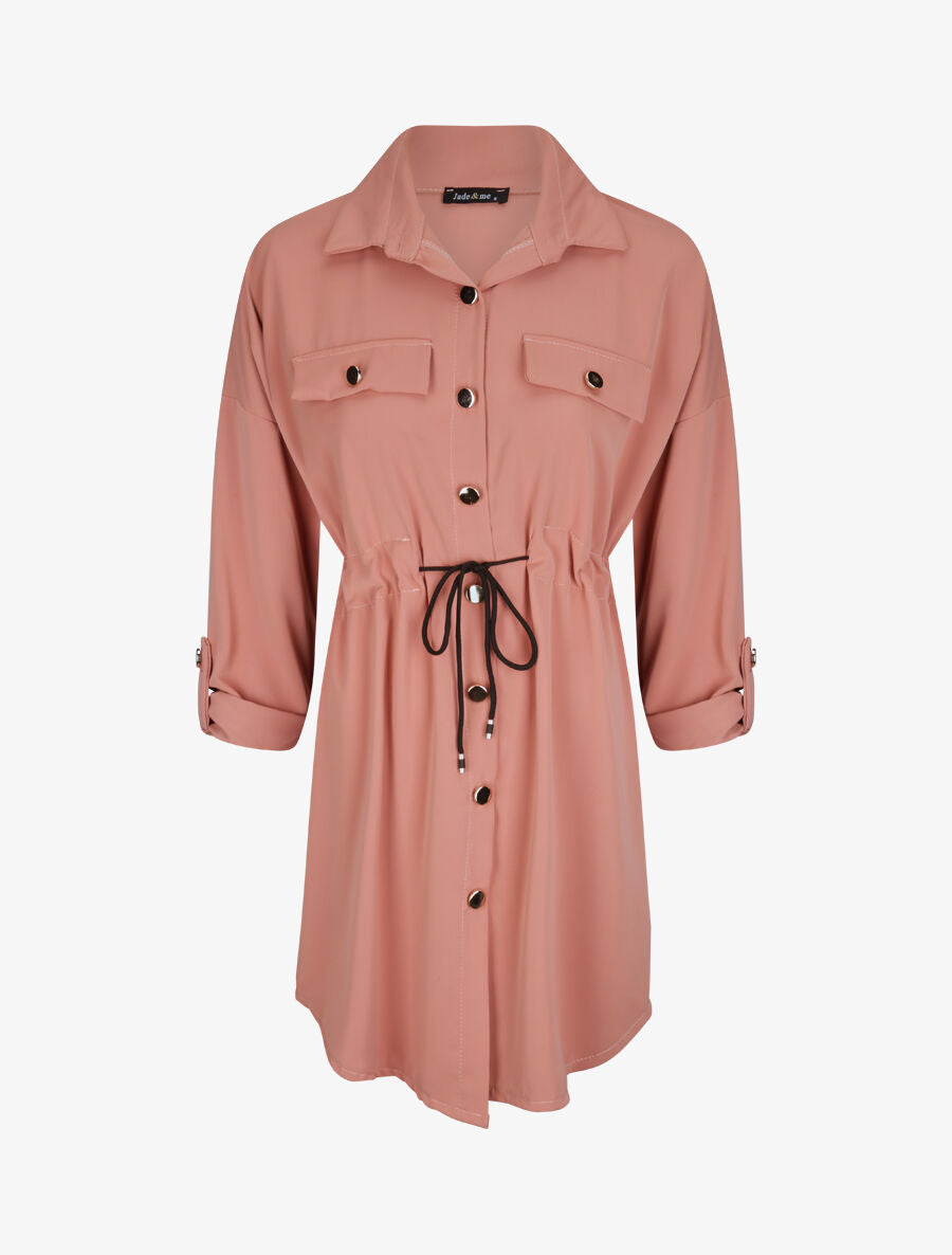 Robe chemise à boutons stylisés - Rose - 1