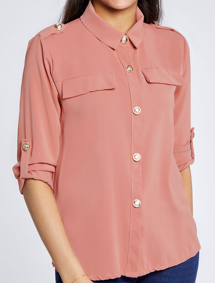 Chemise fluide unie - Rose - 4