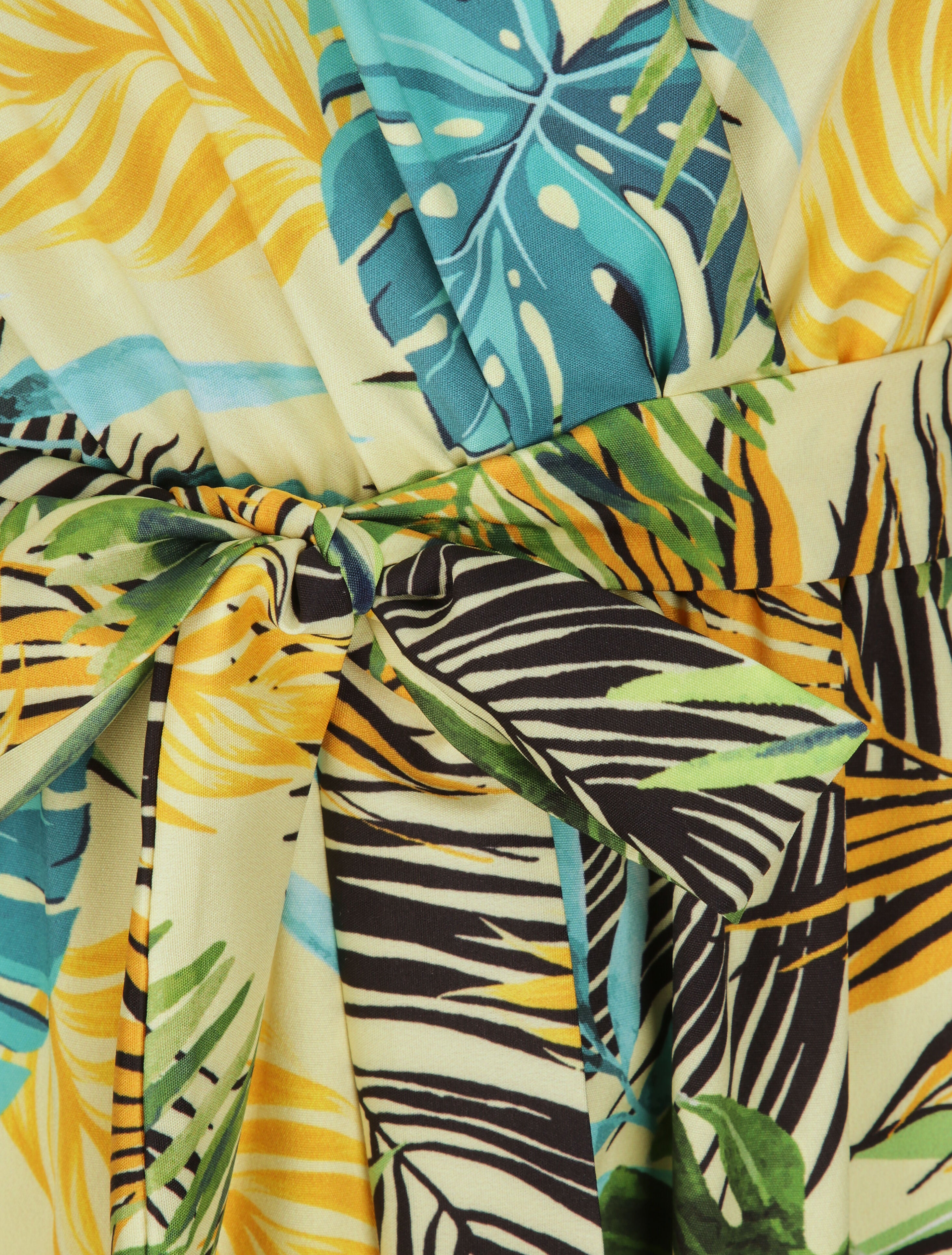 Robe imprimé tropical à manches et bords volantés - Jaune - 3