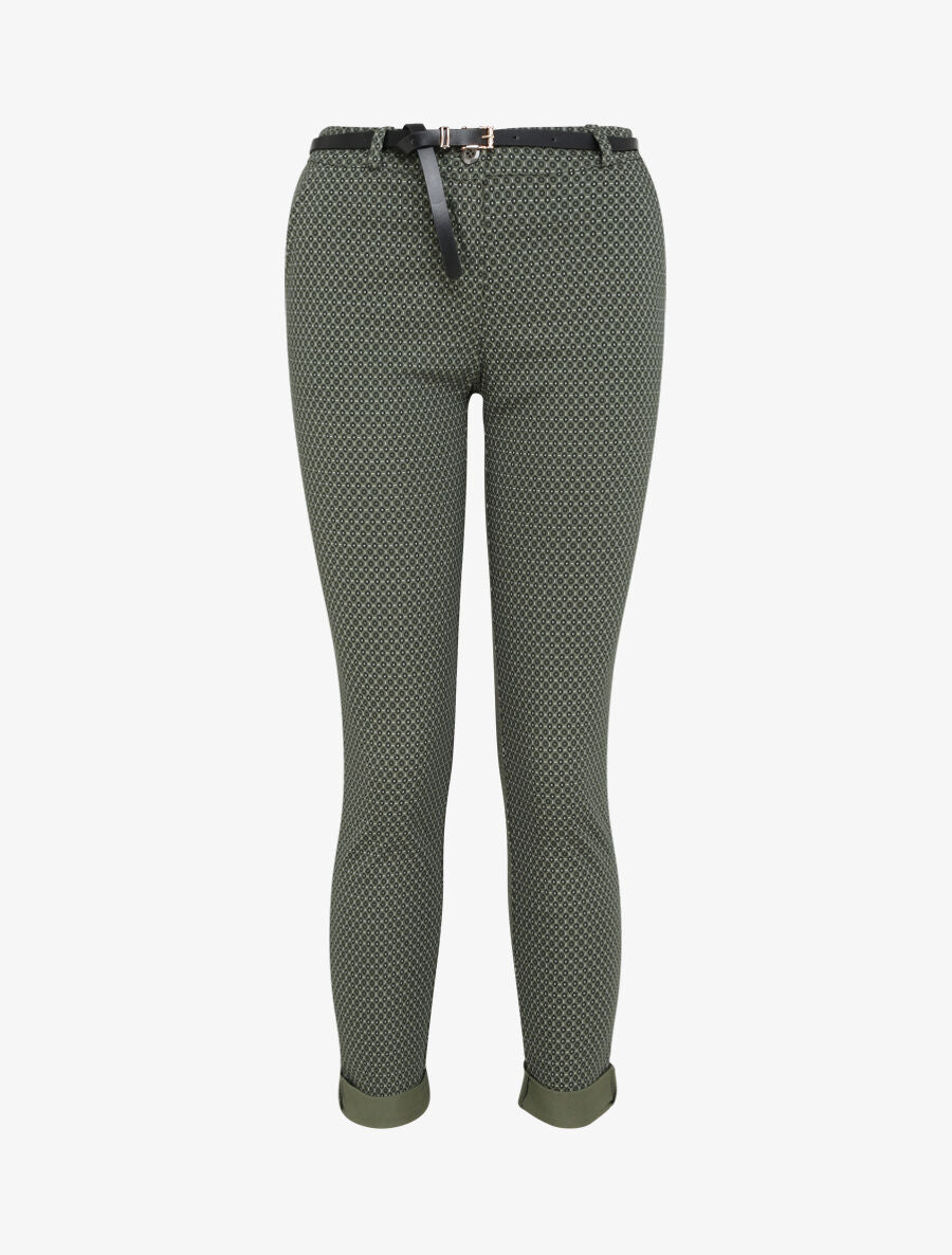 Pantalon 7/8 imprimé petites fleurs à revers - Kaki - 4