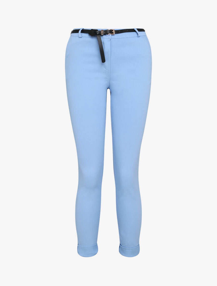 Pantalon 7/8 uni à revers - Bleu ciel - 1