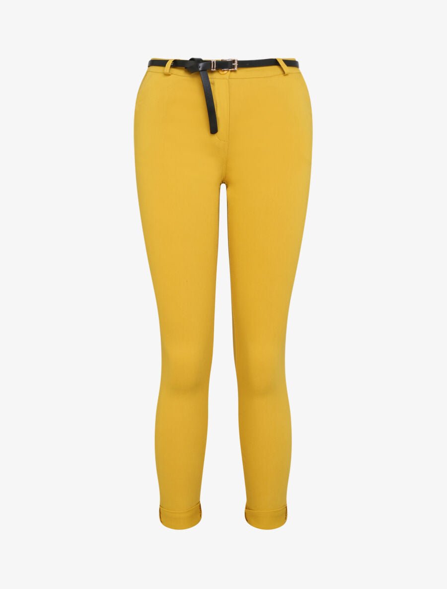 Pantalon 7/8 uni à revers - Jaune - 4