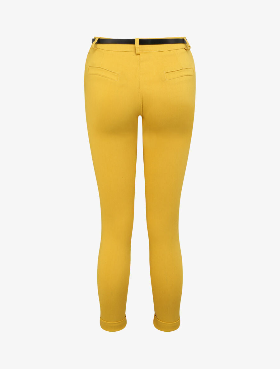 Pantalon 7/8 uni à revers - Jaune - 2