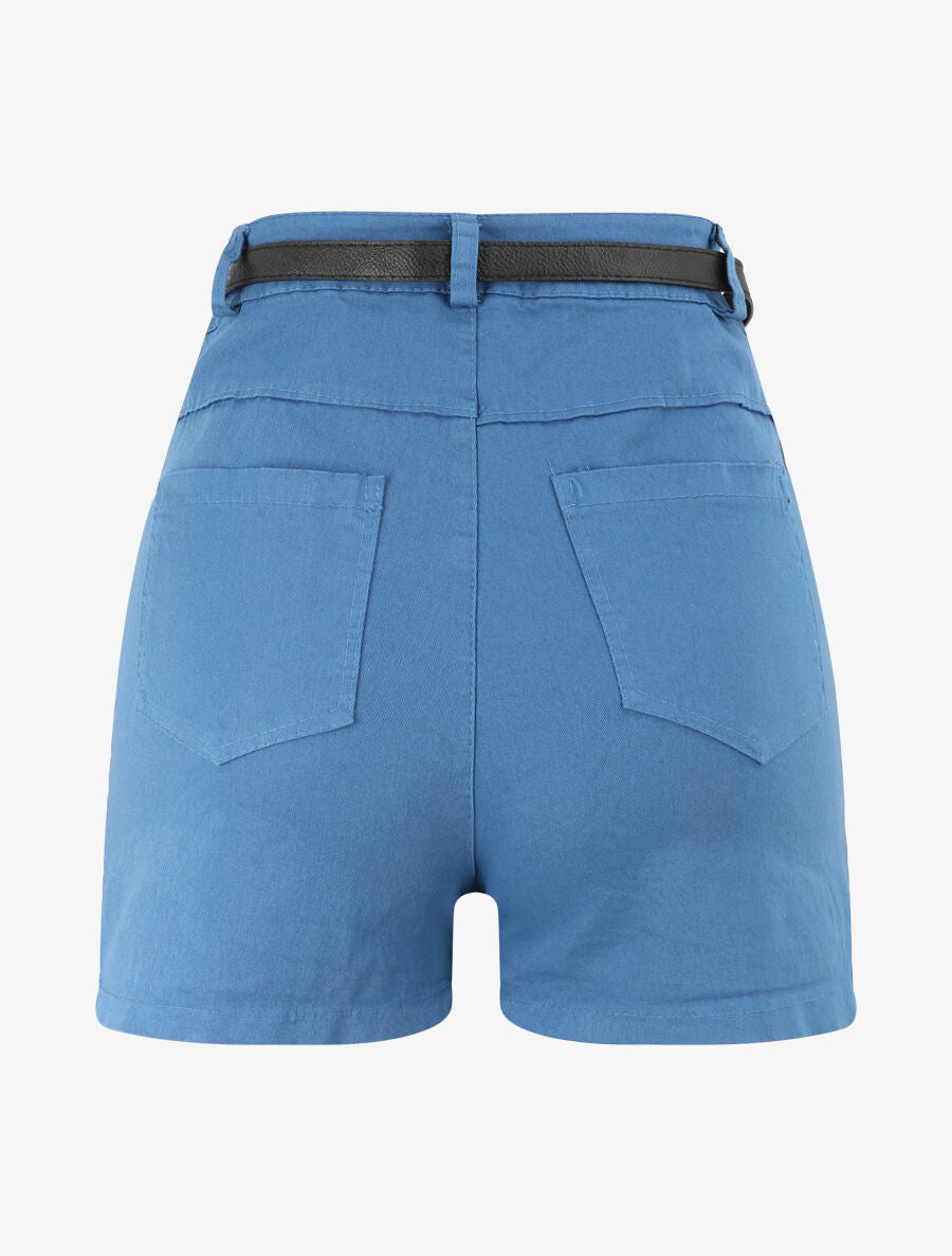 Short évasé uni à taille haute - Bleu - 2