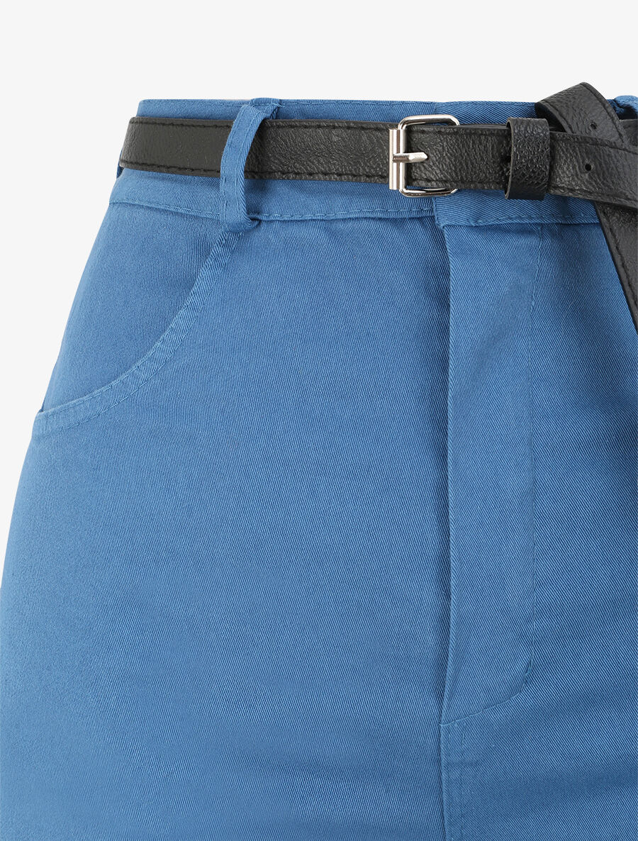 Short évasé uni à taille haute - Bleu - 3
