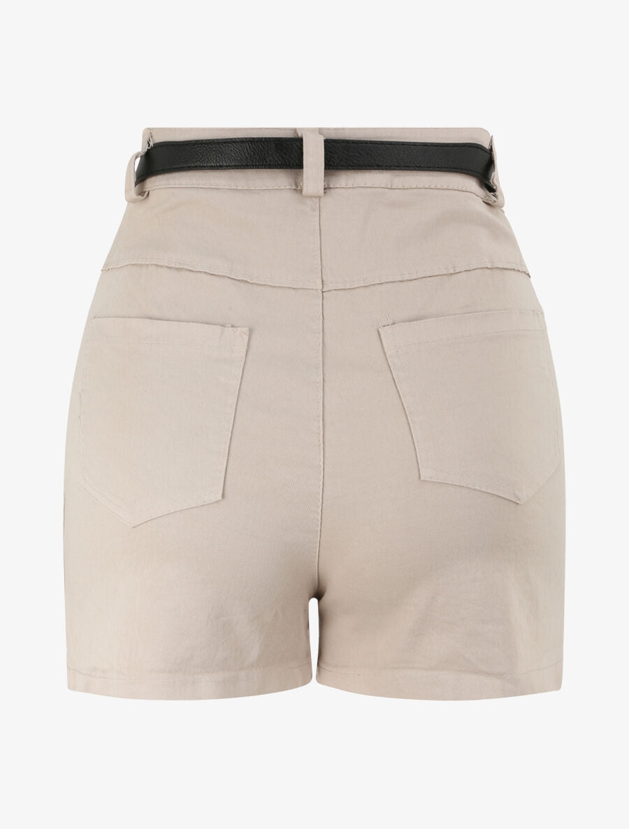 Short évasé uni à taille haute - Beige - 2