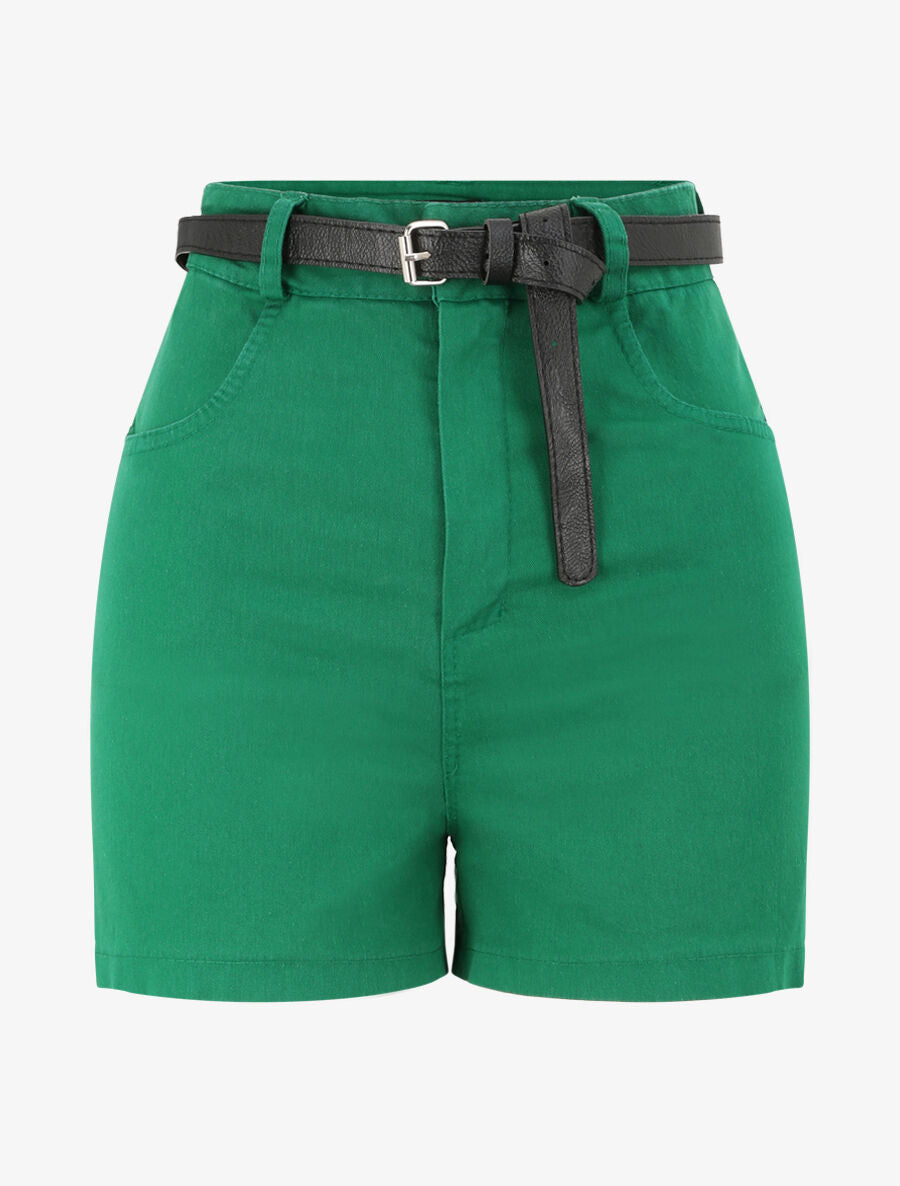 Short évasé uni à taille haute - Vert - 1