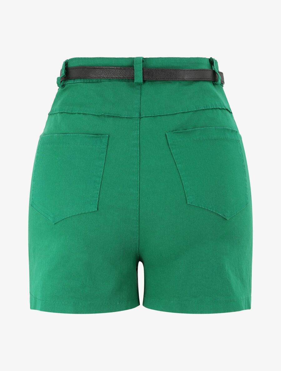Short évasé uni à taille haute - Vert - 2