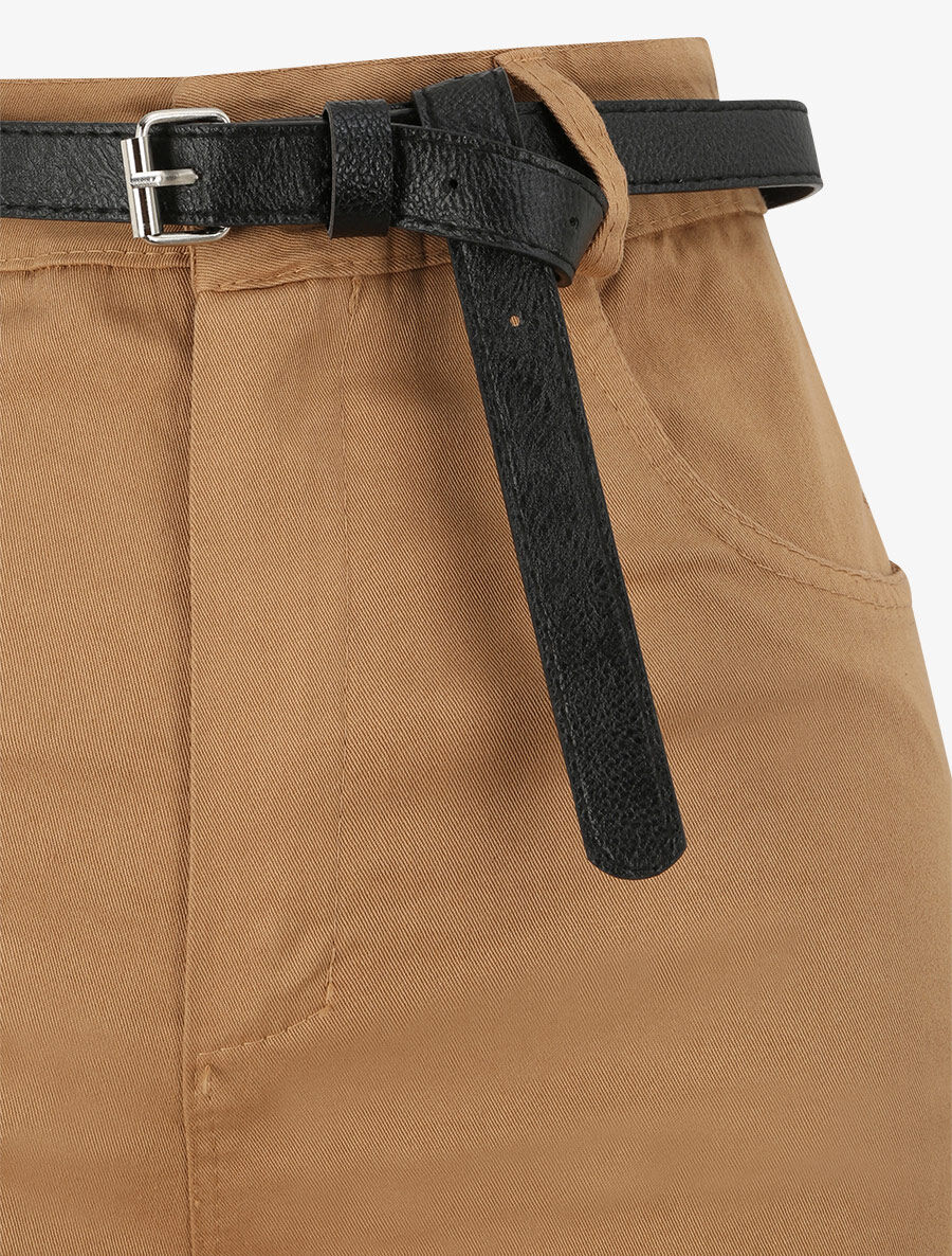 Short évasé uni à taille haute - Camel - 3