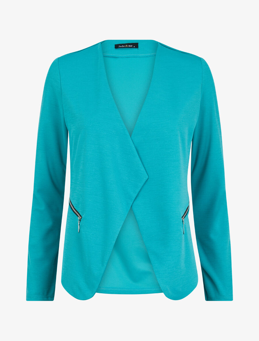 Veste à col biseauté et poches zippées - Turquoise - 1
