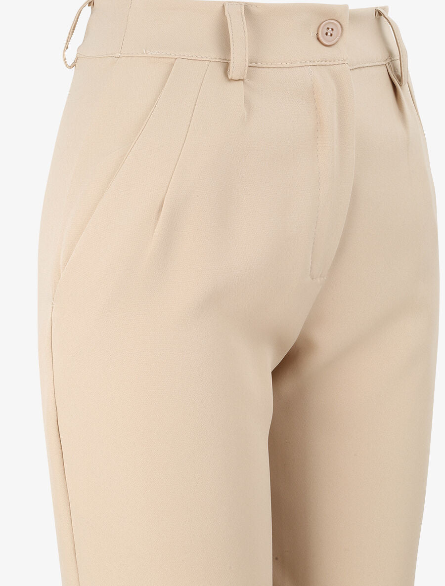 Pantalon fluide uni coupe droite - Beige - 3