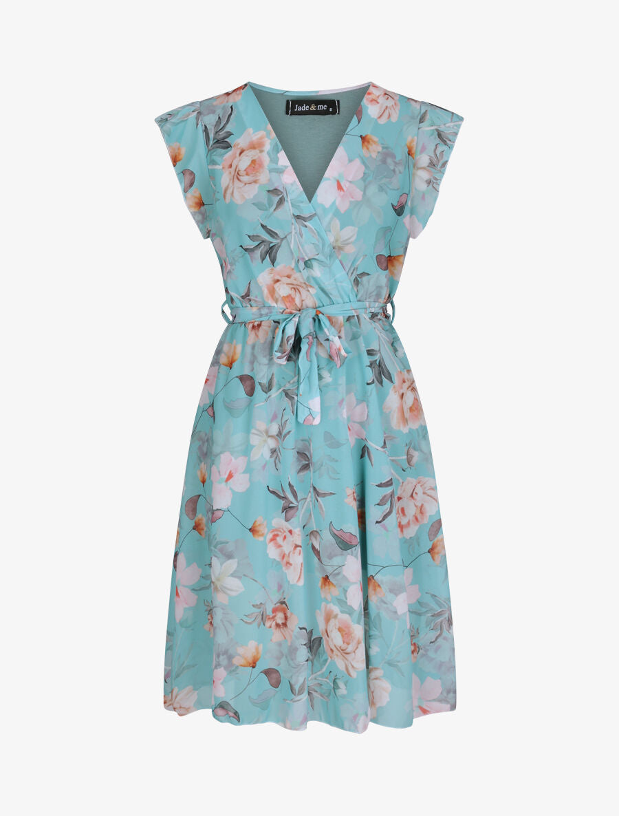 Robe en voile à imprimé grandes fleurs - Vert d&