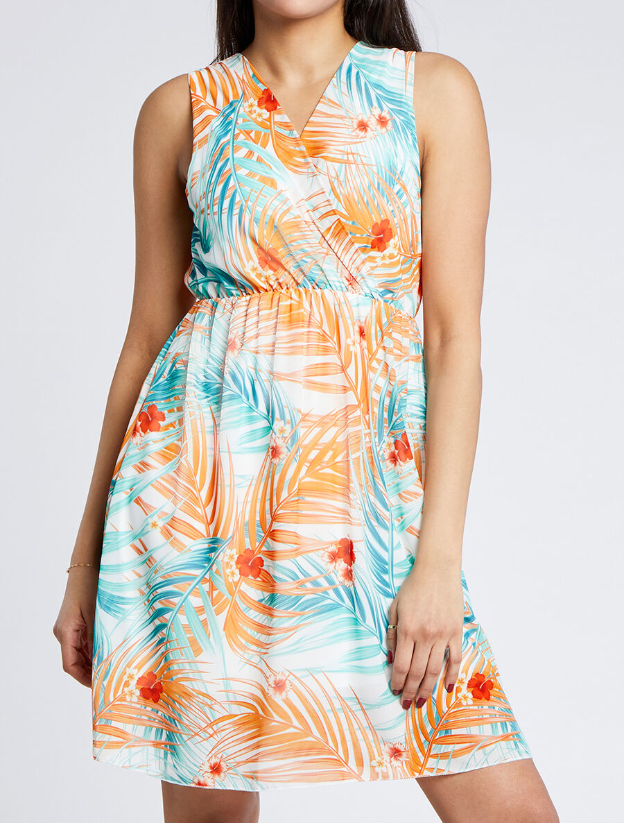 Robe patineuse à imprimé feuilles tropicales - Vert - 4