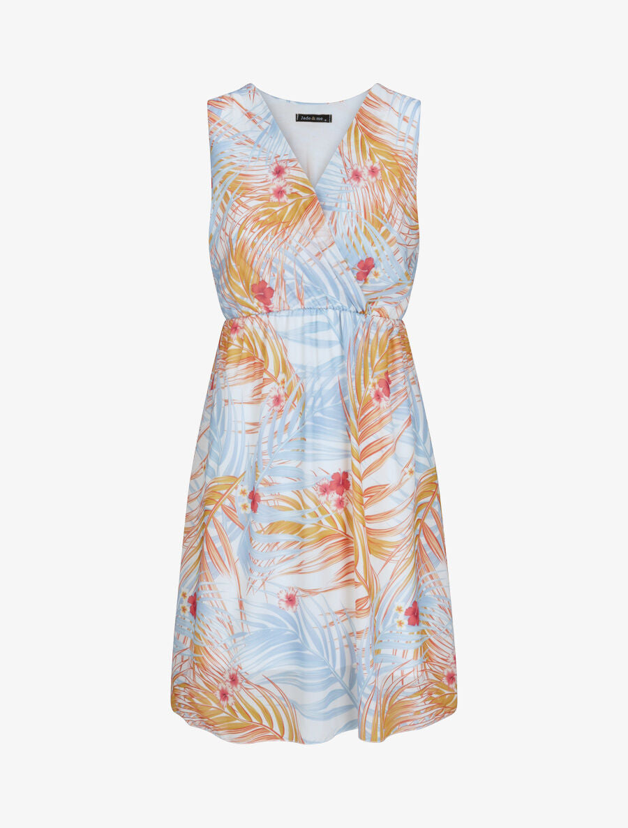 Robe patineuse à imprimé feuilles tropicales - Bleu ciel - 5