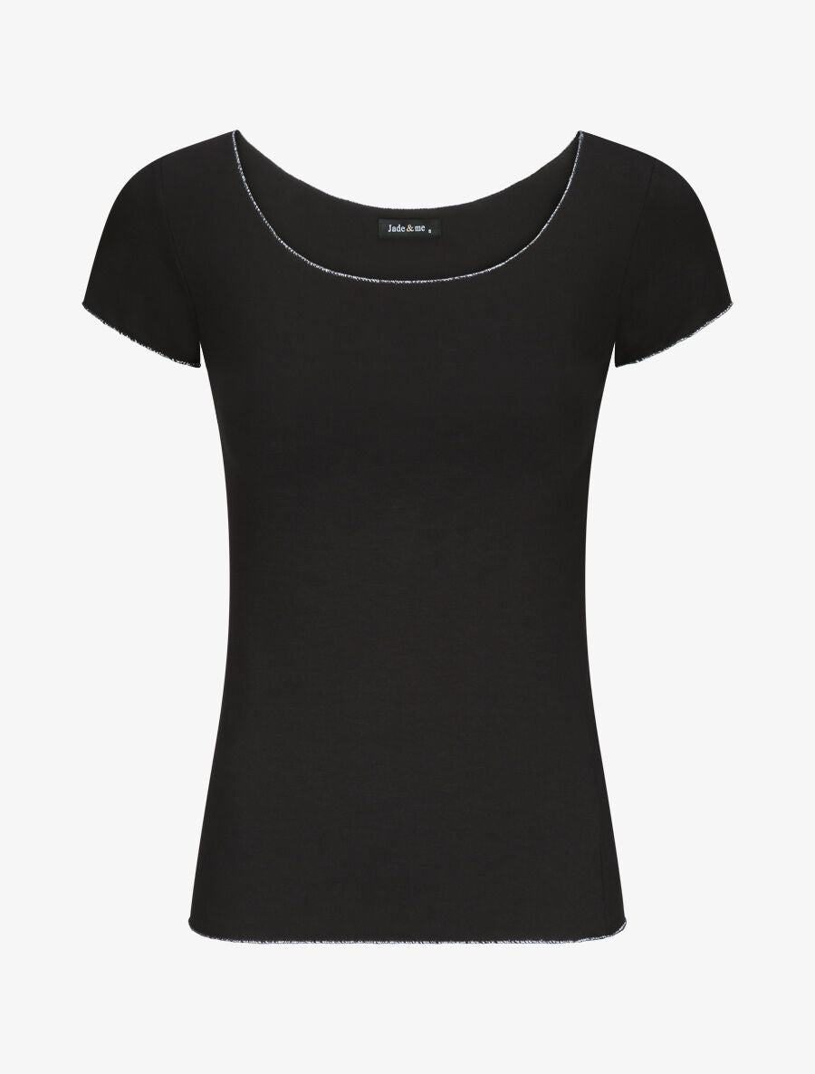 T-shirt stretch à bords irisés - Noir - 1