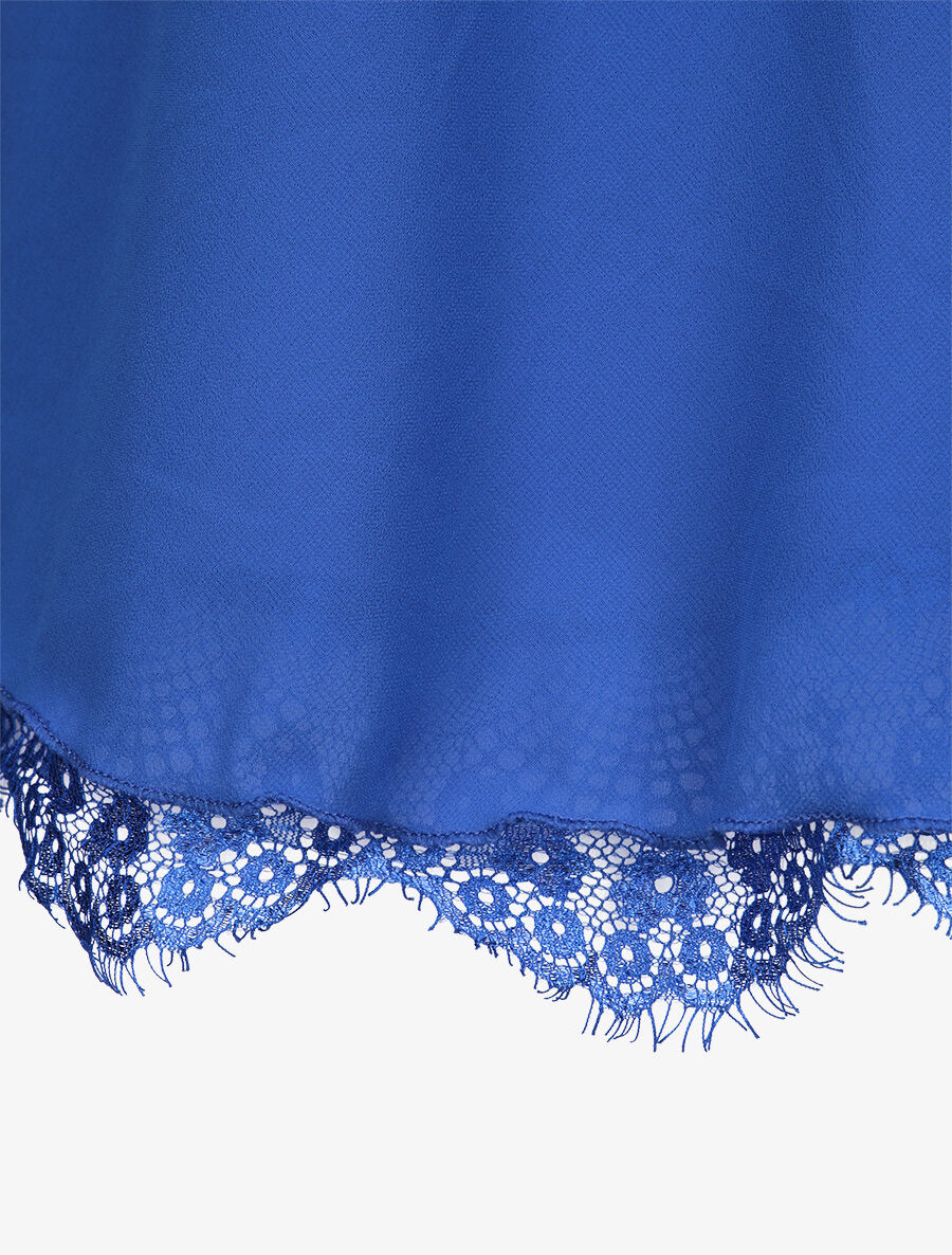 Caraco uni à bretelles croisées et détail dentelle - Bleu roi - 3