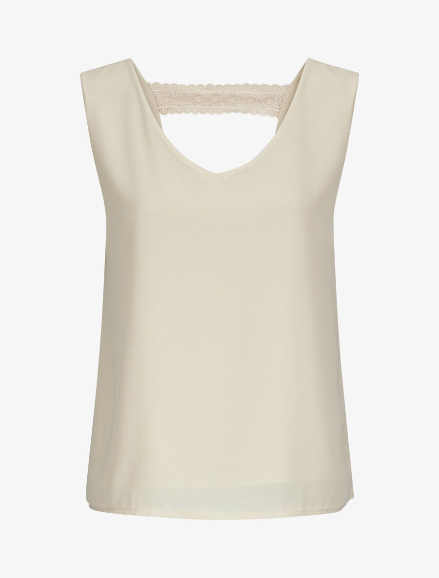 Top en voile à dos ajouré et détail dentelle - Beige - 1
