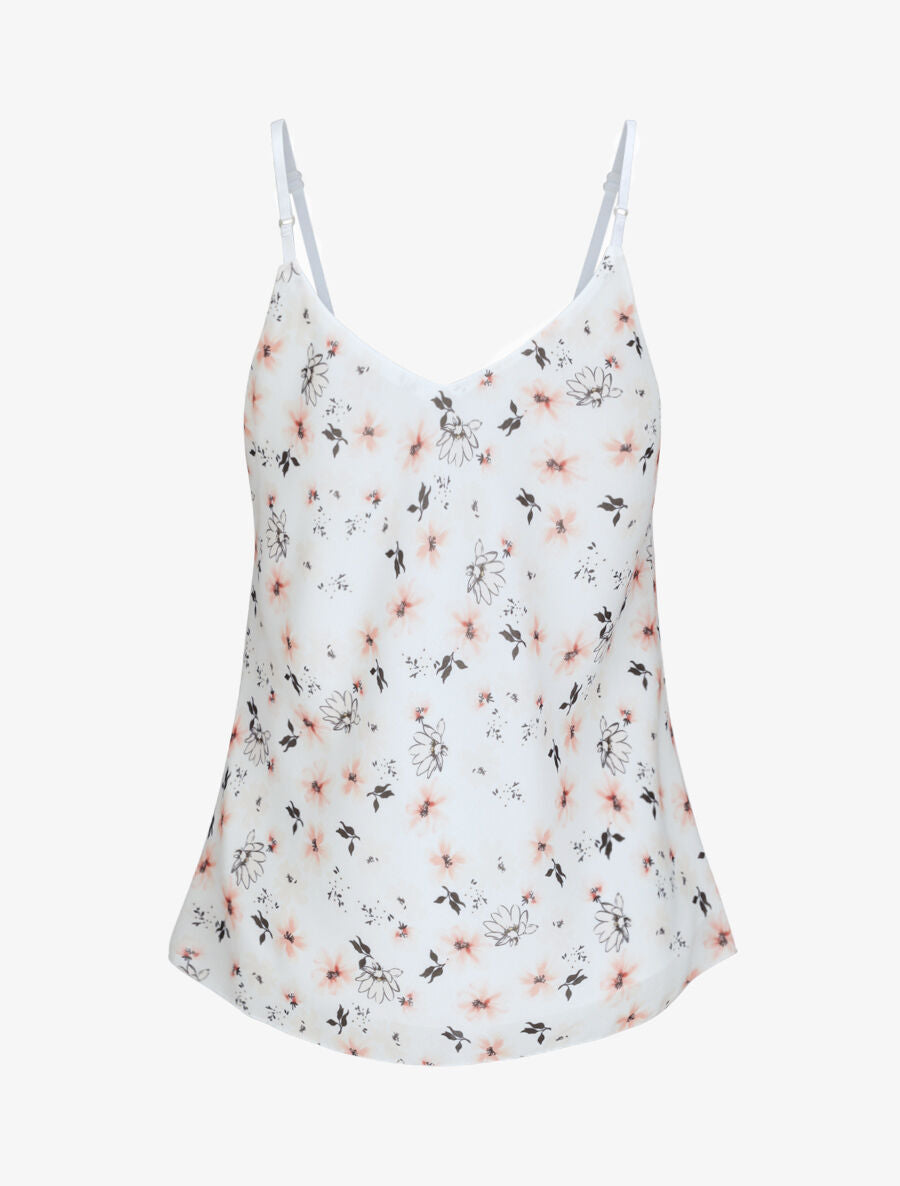 Top en voile à bretelles tressées et imprimé petites fleurs - Blanc - 2