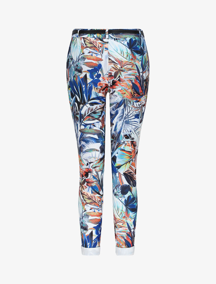 Pantalon à revers imprimé feuillage - Bleu - 2