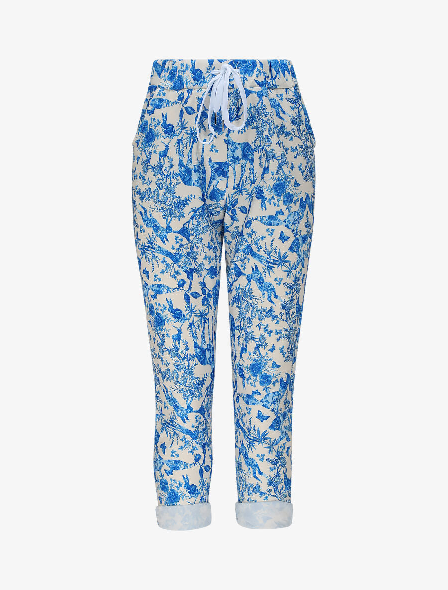 Pantalon imprimé animal à taille élastiquée - Bleu royal - 1