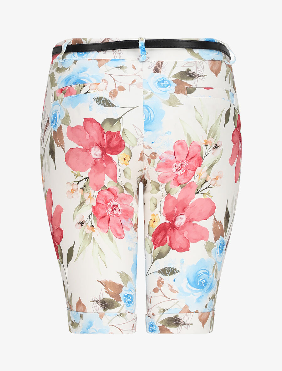 Bermuda à ourlets imprimé roses - Beige - 2