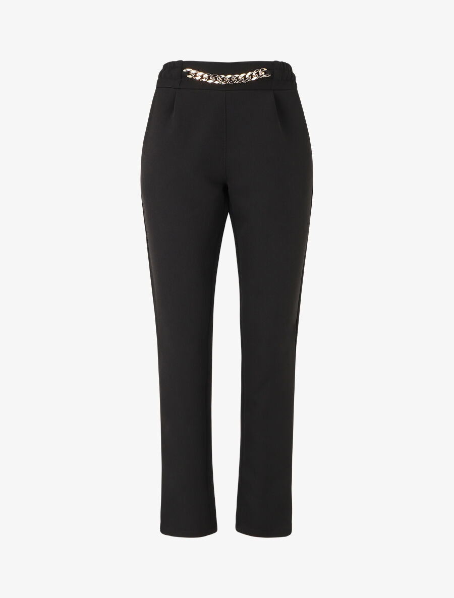 Pantalon droit à taille élastiqué et détail métal - Noir - 4