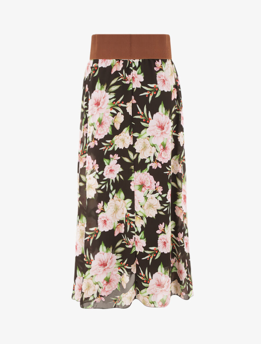 Jupe midi fluide imprimé floral - Noir - 2