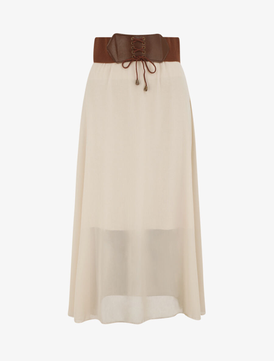 Jupe midi fluide unie - Beige - 1