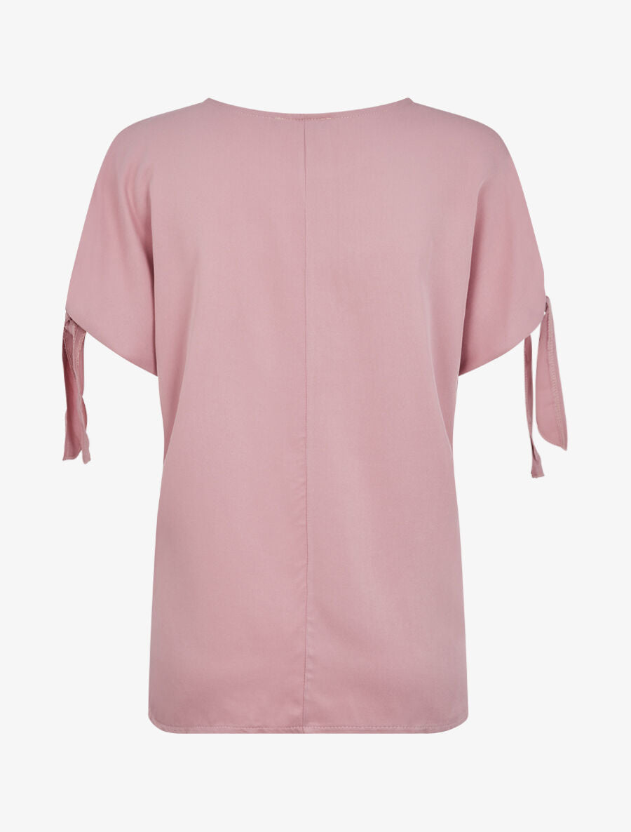 Top oversize à manches courtes à liens à nouer - Rose poudré - 2