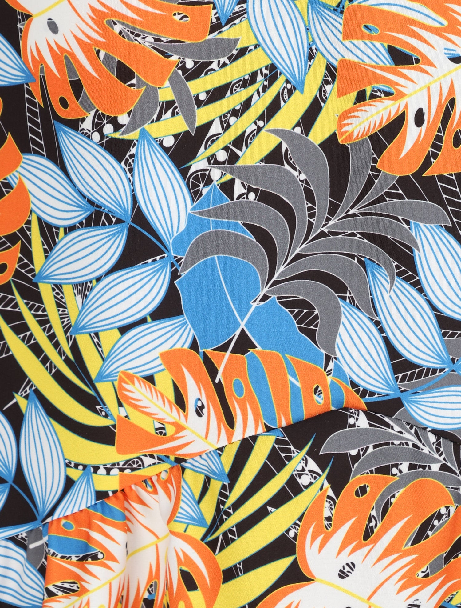 Jupe mi-longue à couture en V imprimé tropique stylisé - Noir - 3