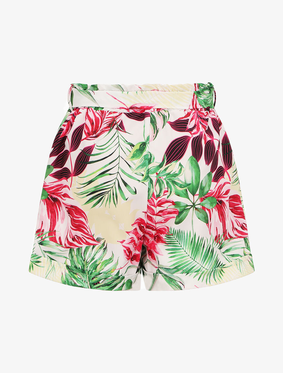 Short imprimé tropical à revers - Blanc - 2
