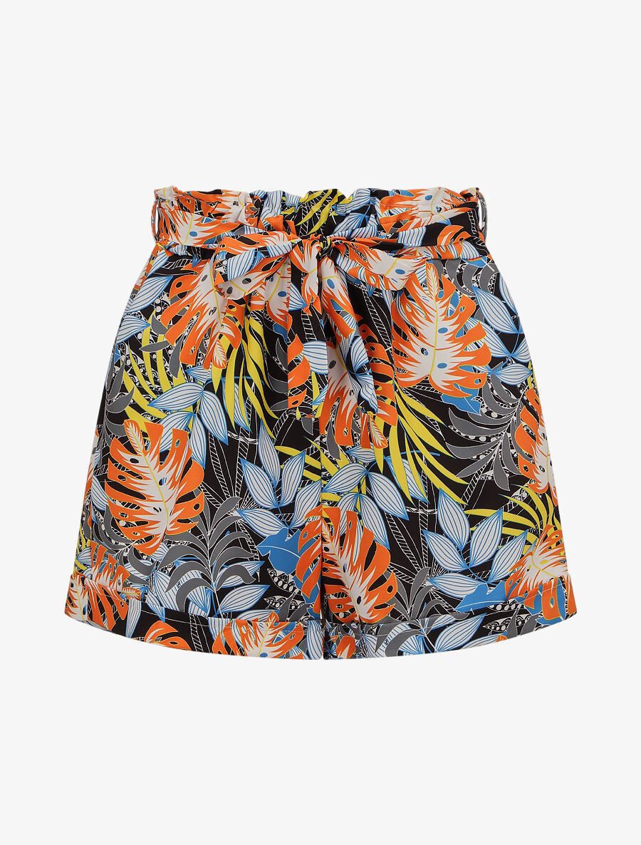 Short imprimé feuilles tropicales à revers - Noir - 1
