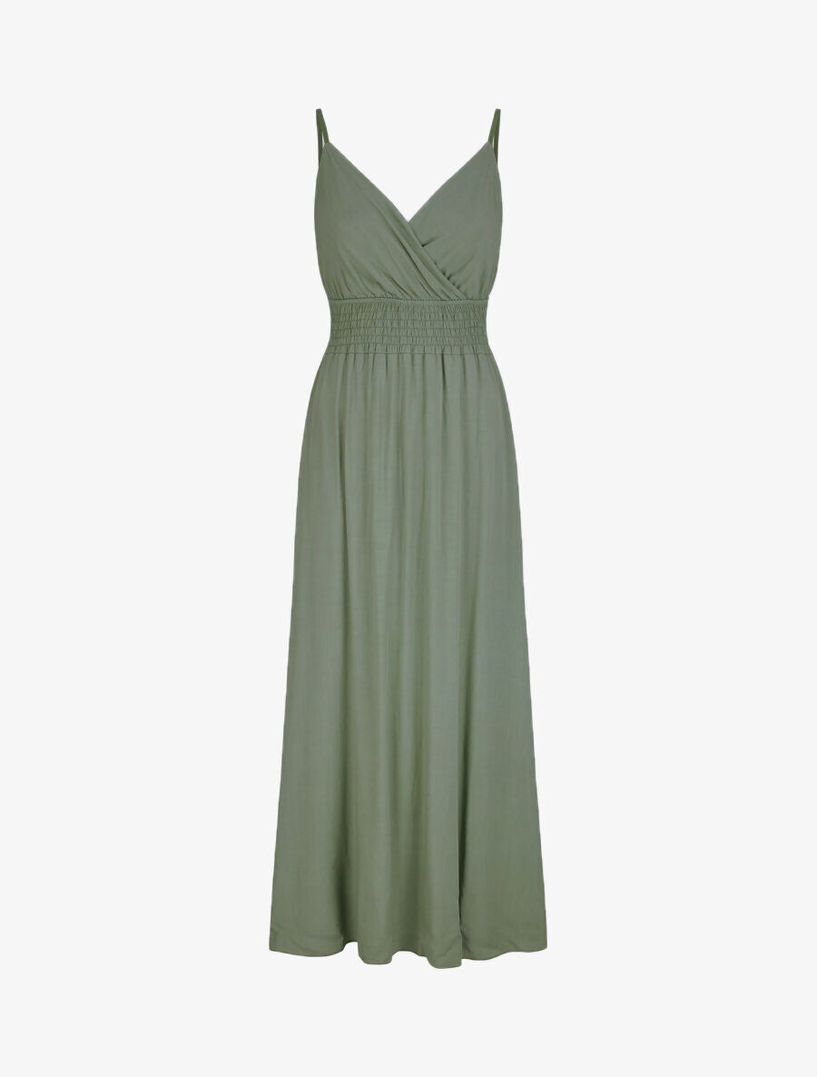 Robe longue empire unie à bretelles - Vert olive - 5