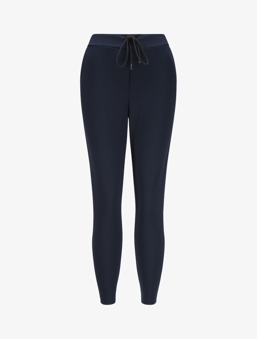 Pantalon à taille élastiquée et liens à nouer - Marine - 1