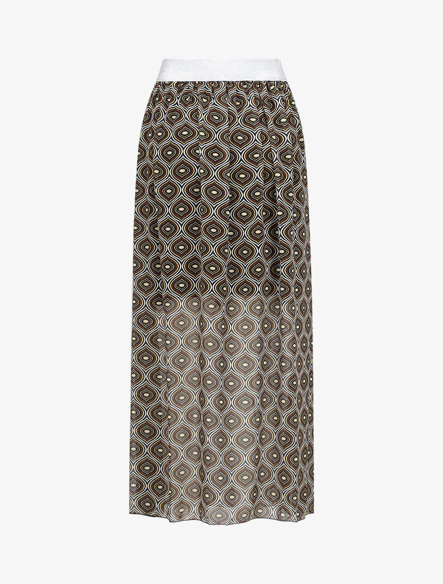 Jupe longue en voile imprimé psychédélique à ceinture contrastante - Noir - 2