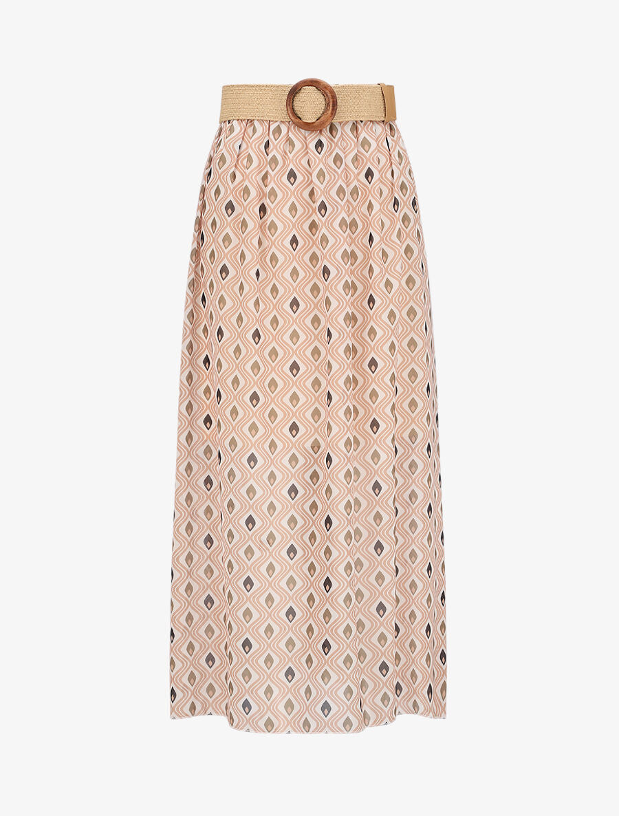 Jupe longue en voile imprimé géométrique stylisé - Beige - 5