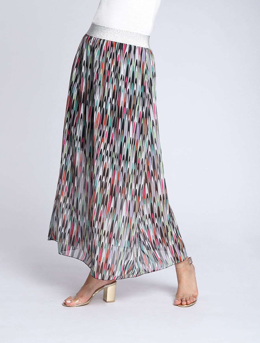 Jupe longue à imprimé rétro et ceinture irisée - Noir - 4