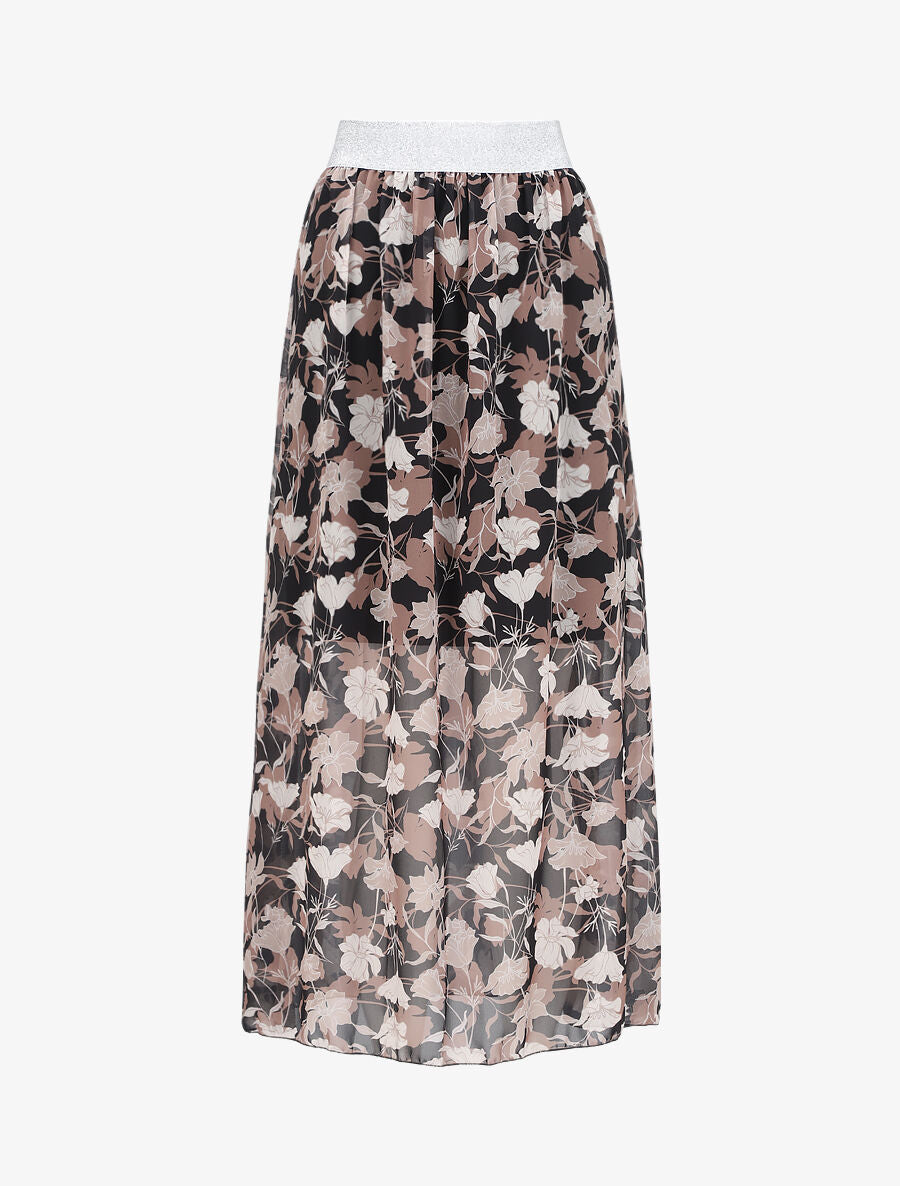 Jupe longue à imprimé fleuri et ceinture irisée - Noir - 5
