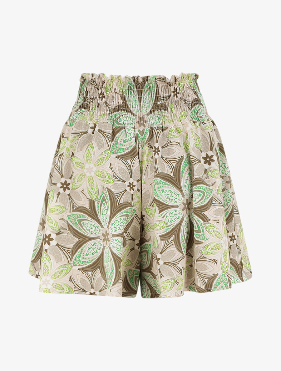 Short fluide évasé à imprimé fleurs stylisées - Kaki - 2
