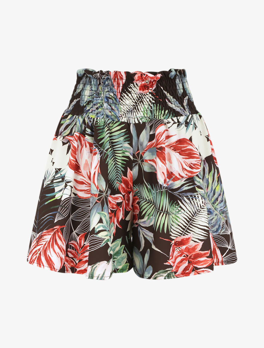 Short fluide évasé à imprimé tropical - Noir - 1