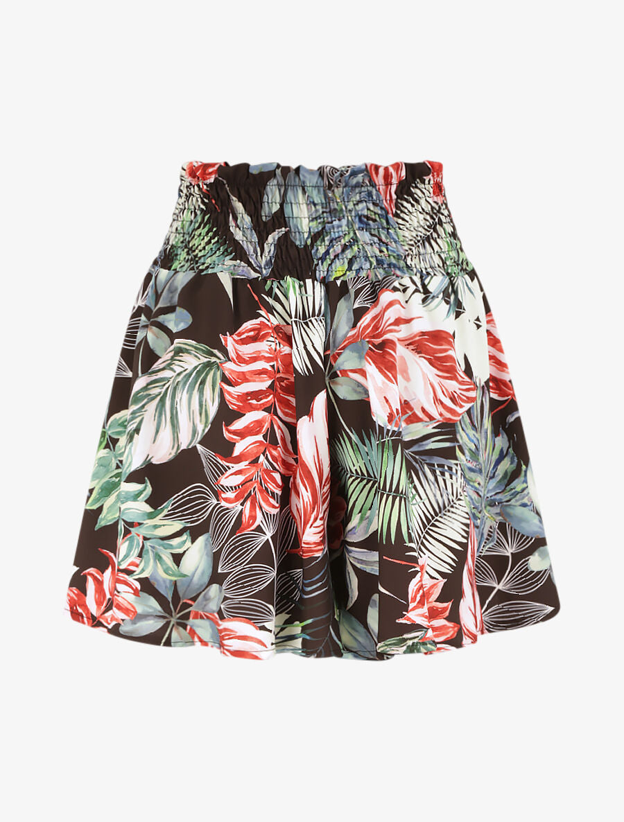 Short fluide évasé à imprimé tropical - Noir - 2