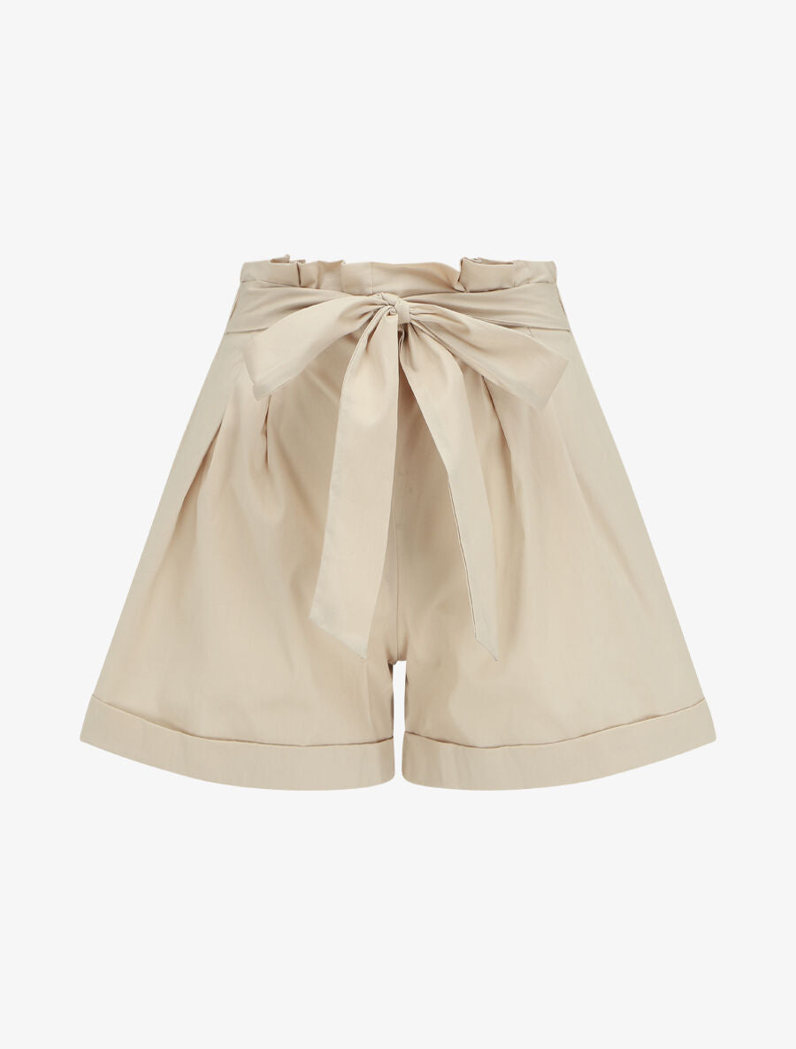Short taille haute évasé à ourlet - Beige - 1