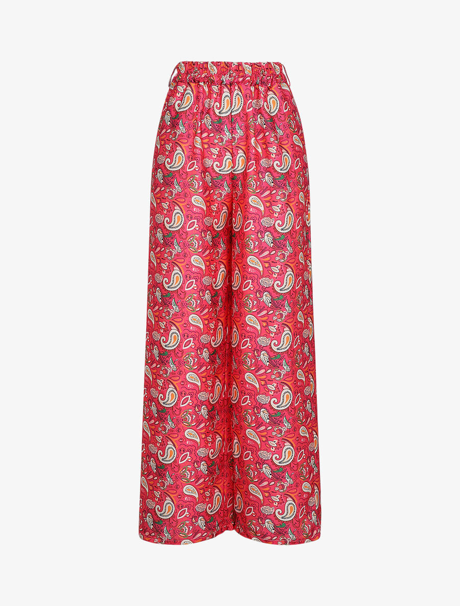 Pantalon satiné imprimé cachemire - Fushia - 1