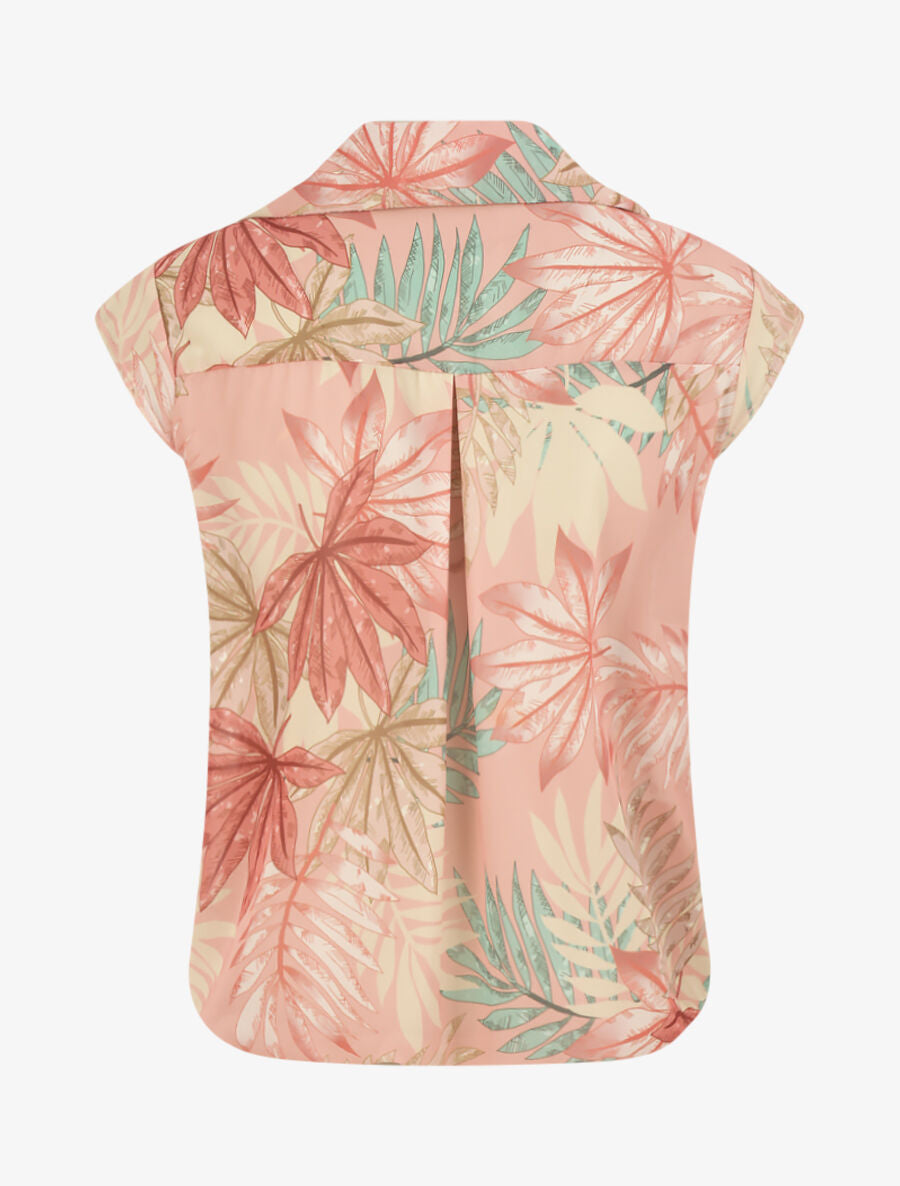 Top en voile sans manches imprimé végétal - Rose - 2