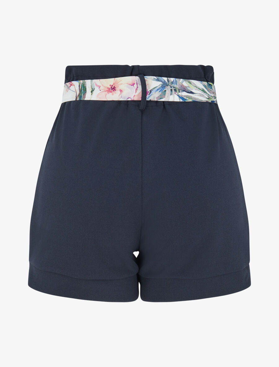 Short taille haute à ceinture imprimé fleurs tropicales - Marine - 2
